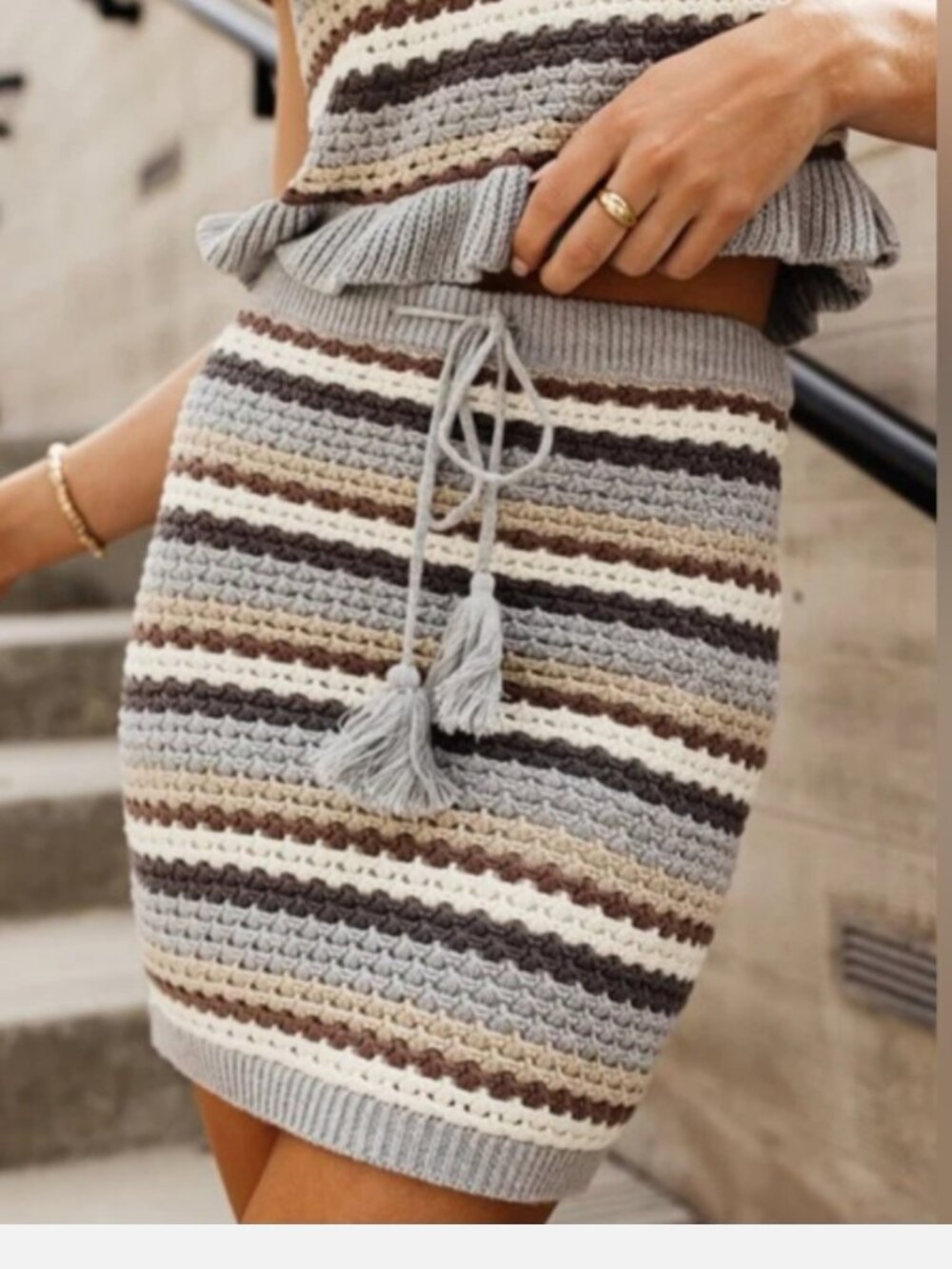 NWT PROMESA Isla Mini Skirt Gray Mocha Size Medium Boho Crochet Indie